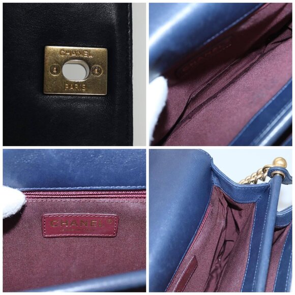 CHANEL Matelasse Turn Lock Chain Hand Bag Leather 2way Navy Gold CC Auth yk16451 - Picture 13 of 15